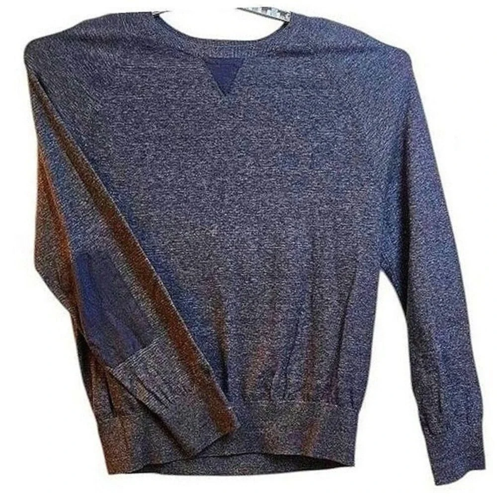 Banana Republic Men's XL‎ Gray V-Neck Sweater Elbow Patches Cotton Blend Knit